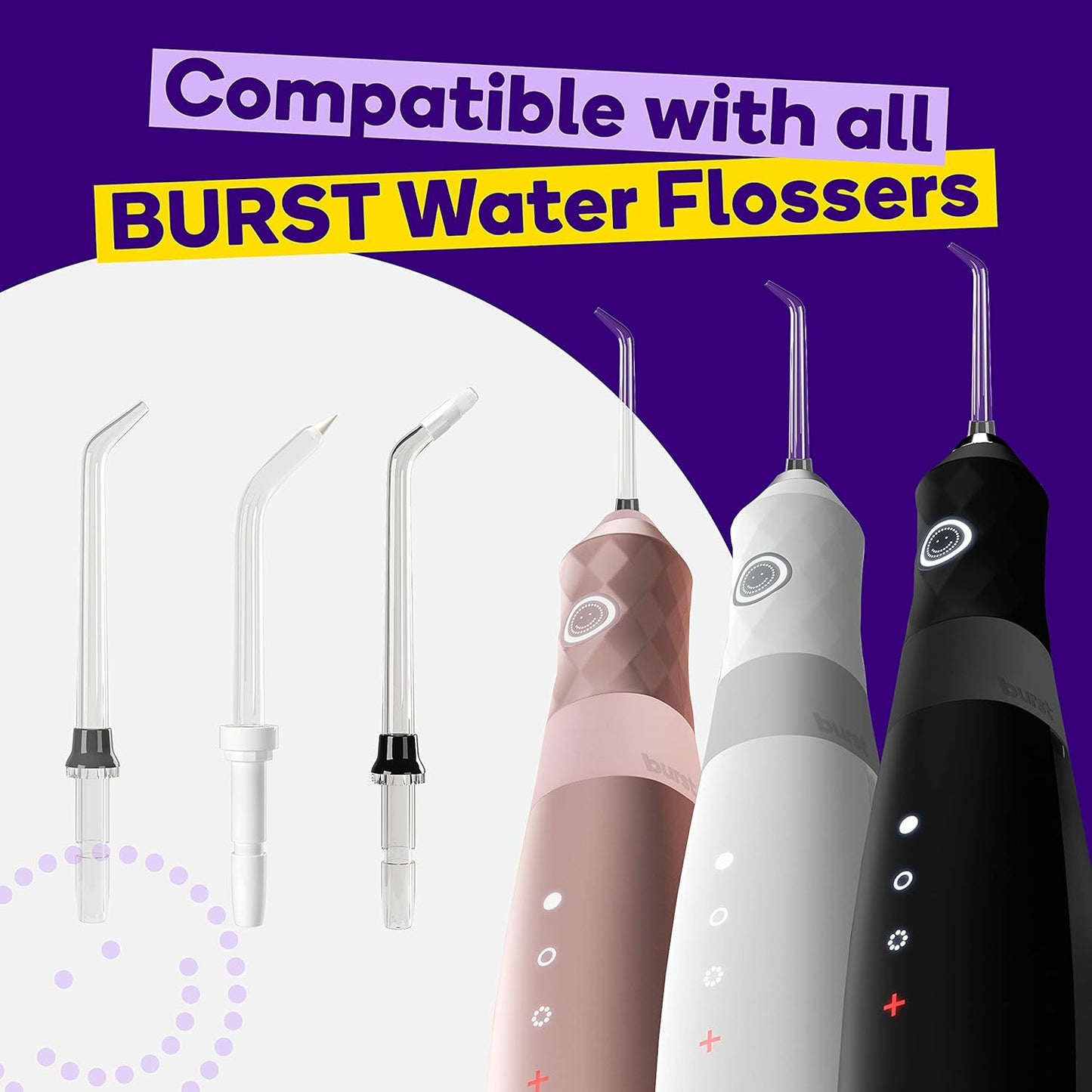 BURST Electric Water Flosser Replacement Tips (Perio/2 Pack) | for Fresh Breath & Healthy Gums | Plaque Removal Between Teeth, Braces & Dental Work