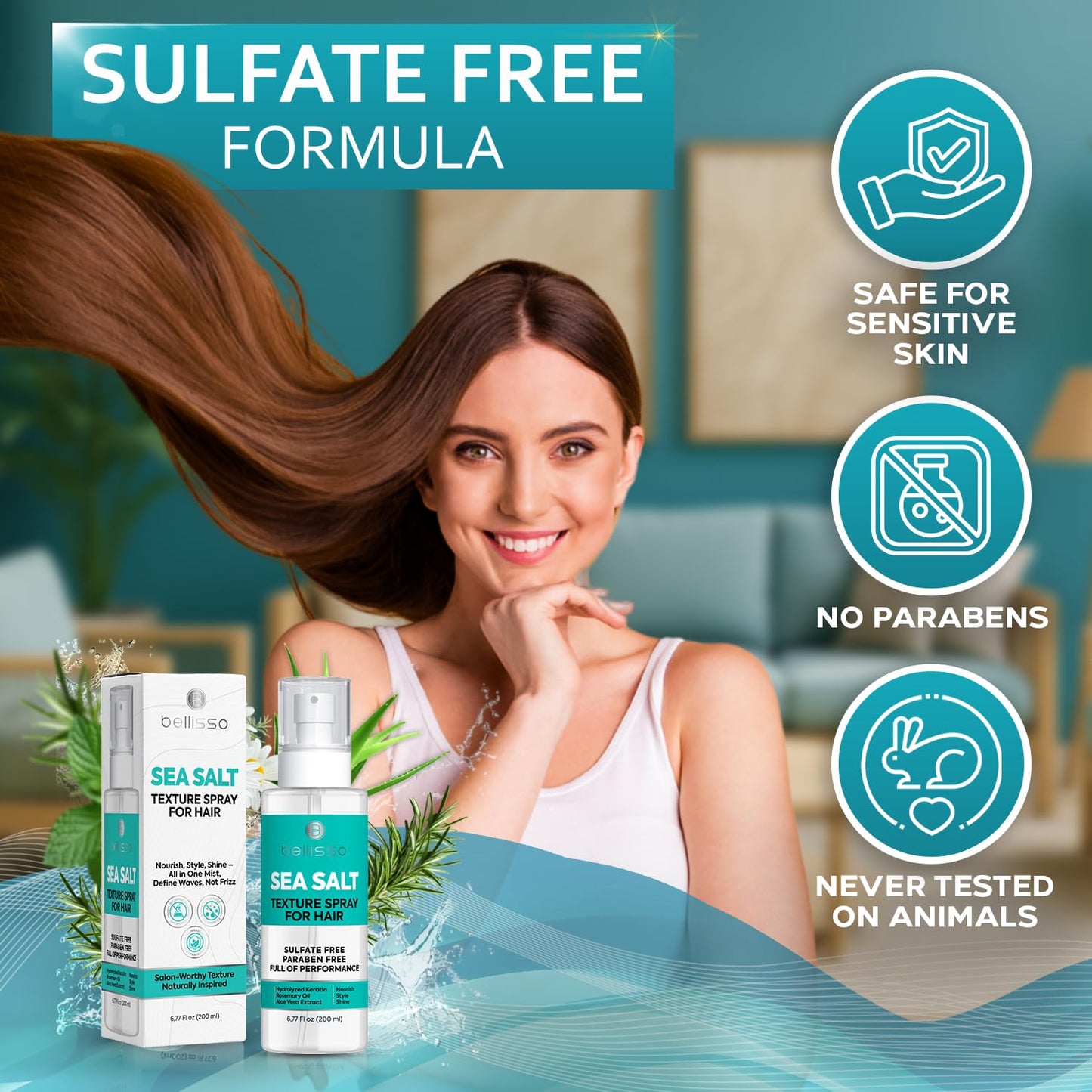 Sea Salt Spray - Dry Hair Texture for Women and Men - Products for Volume for Fine, Wavy and Curly Hair - Thickening, Texturizing and Light Volumizing Effect - Alcohol Free Formula - Travel Size