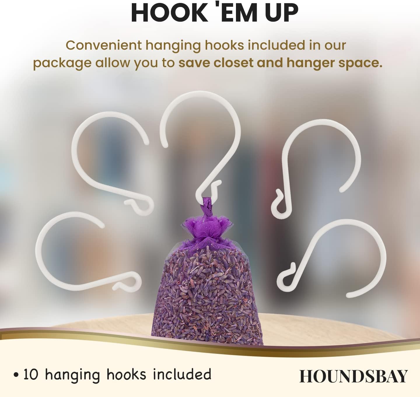 10 Lavender Sachet Bags, Fully Stuffed Scented Sachets with Hanger Hooks, Perfect for Closets, Drawers, Cars, Gym Bags, or Anyplace That Needs to Smell Better