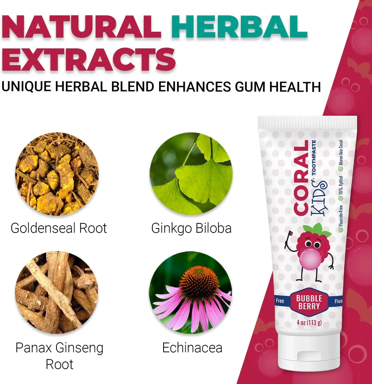 Coral White Kids Bubble Berry Fluoride Free Toothpaste - 4 Ounces (1 Pack)