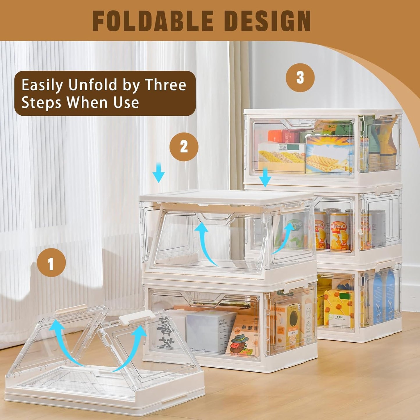 Stackable Plastic Storage Bins with Lids, Foldable Closet Organizers and Storage, 3 Drawer Storage Organizer，Clear Stackable Containers for Wardrobe,Bedroom,Office,Dorm