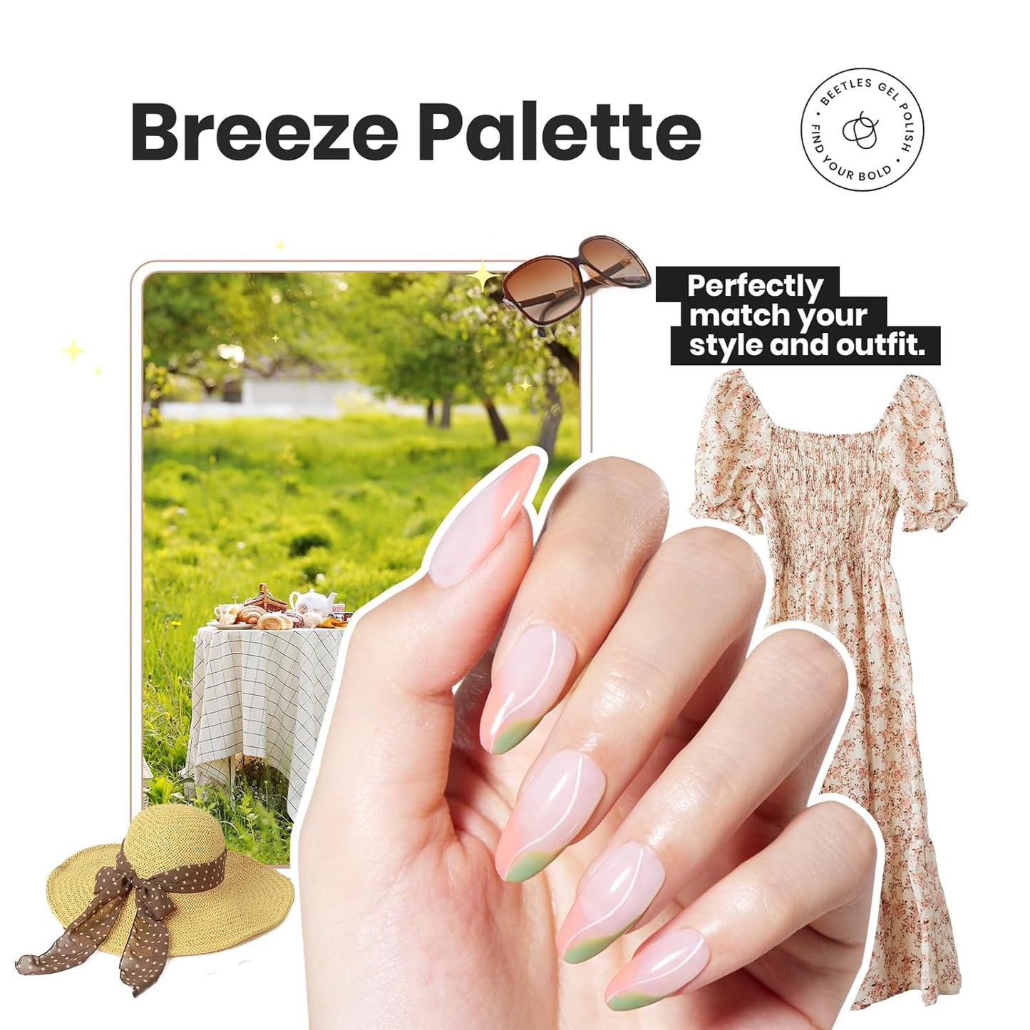 Beetles Nail Polish Set P176, 6 Colors Glitter Green Nude Natrual Pink Nail Lacquer Fast Drying & Long Lasting Finger Fall Nail Polish Glitter Effect for DIY Nail Art Salon at Home Gifts for Women