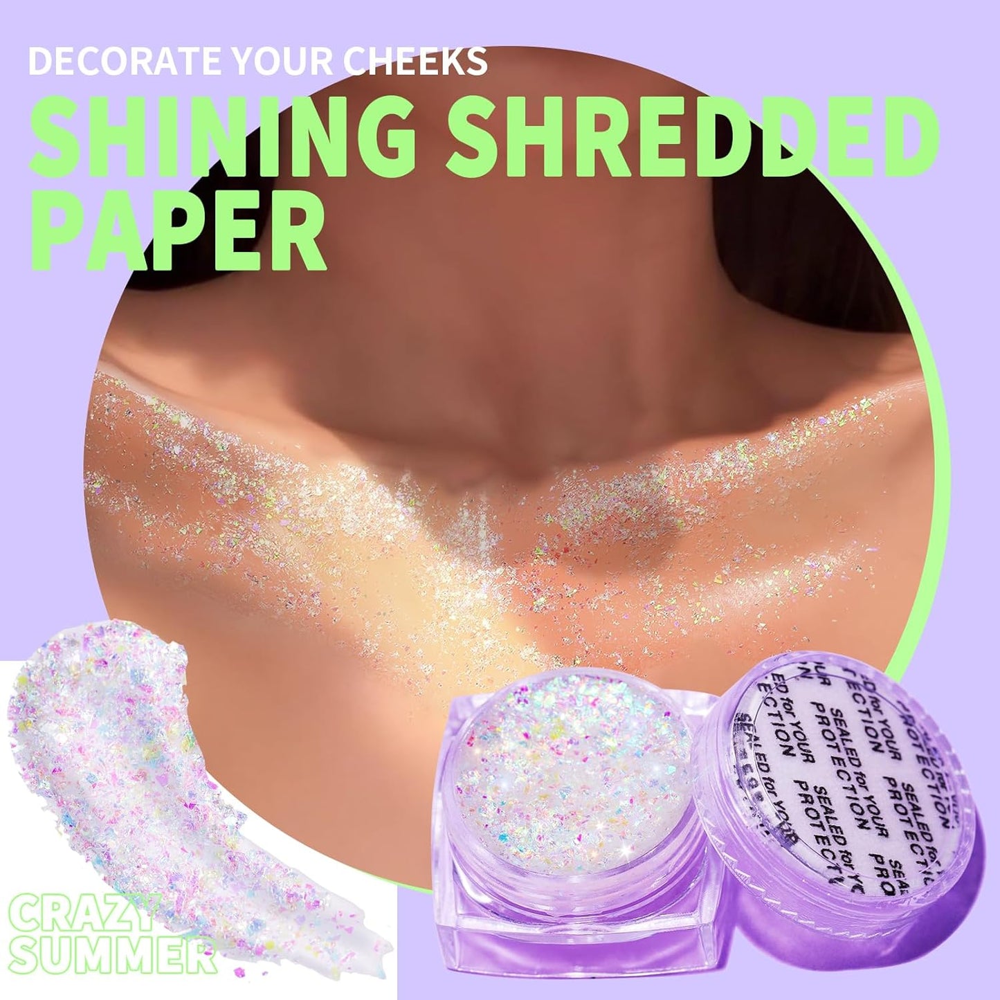 Teenitor Face Glitter Body Glitter, Clear White Body Glitter Gel, Hair Glitter Gel, 6 Shapes Rave Glitter, Mermaid Sequins Makeup Glitters Face Paint, Chunky Sparkling Glitter Gel for Women