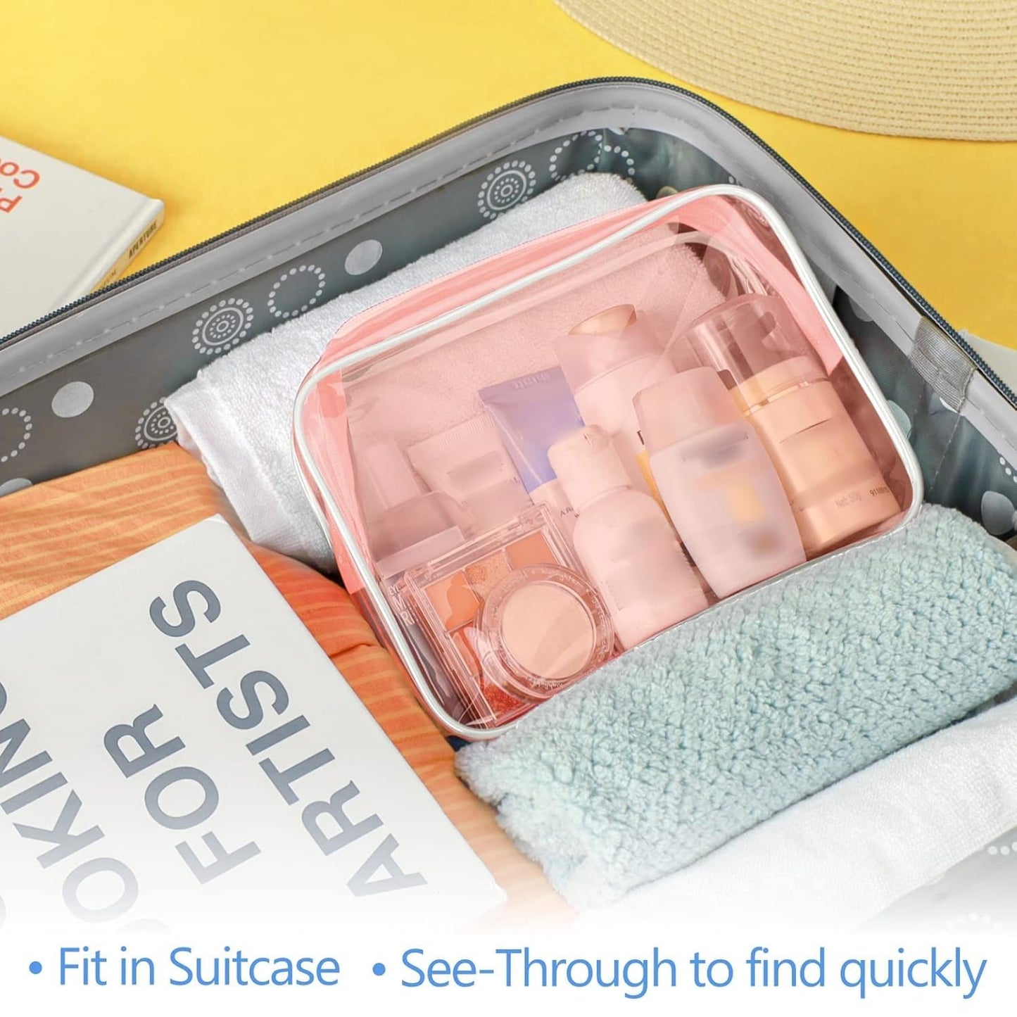 PACKISM TSA Approved Toiletry Bag - 3 Pack Quart-sized Clear Makeup Bags Fit Travel Size Toiletries, Carry-on Clear Travel Bag, Light Orange