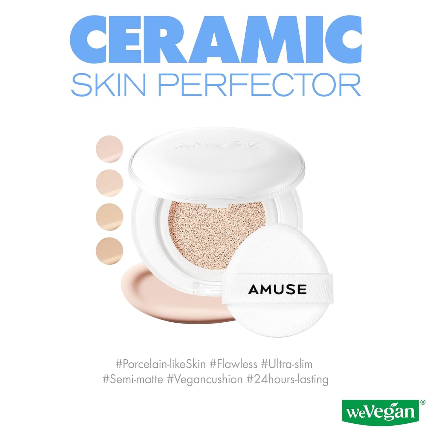 Amuse SEOUL Ceramic Skin Perfector Cushion Foundation | Long-lasting, Lightweight, Semi-matte, Flawless Coverage, Hypoallergenic, Vegan, Korean Beauty (15g / 0.52oz.) (1.5 NATURAL)