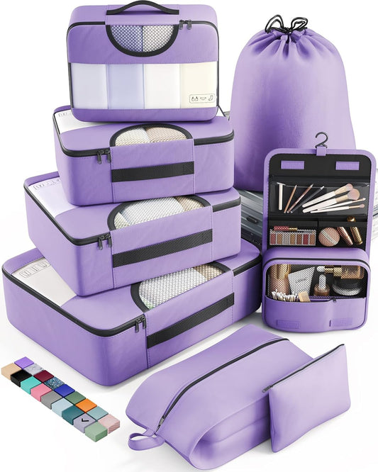 Veken 8 Set Packing Cubes for Travel Essentials, Suitcase Organizer Bags in 4 Sizes, Carry-On Luggage Accessories with Large Laundry & Hanging Toiletry Bag, Must-Have for Airplane, Road Trip & Camping