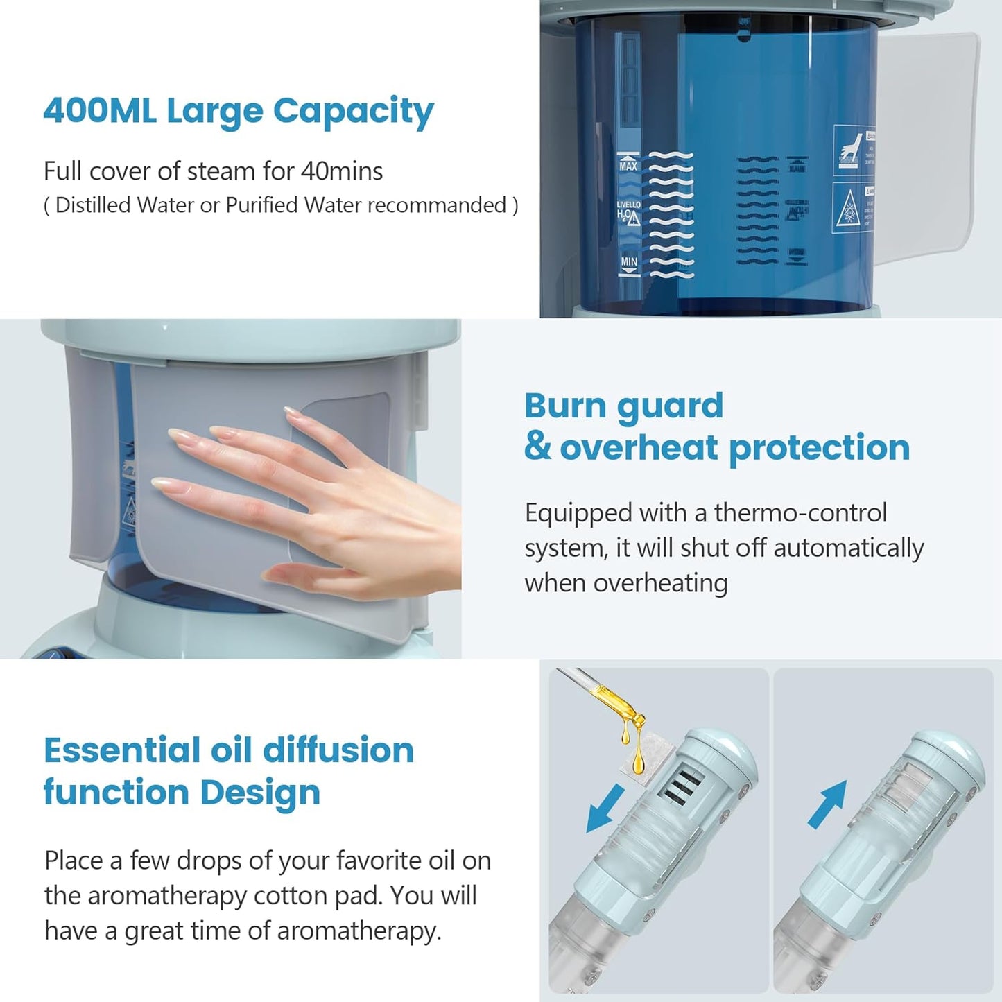 Nisperos Nano Ionic Facial Steamer - 360° Rotatable Sprayer - 40 Minutes Warm Mist - Humidifier - Professional Face Steamer for Facial Deep Cleaning (Light Blue)