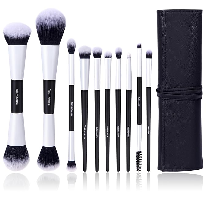 Makeup Brush Set 10pc, Dual-Ended Makeup Brushes For Bronzer, Contour, Eyeshadow, Blush, Concealer, Foundation
