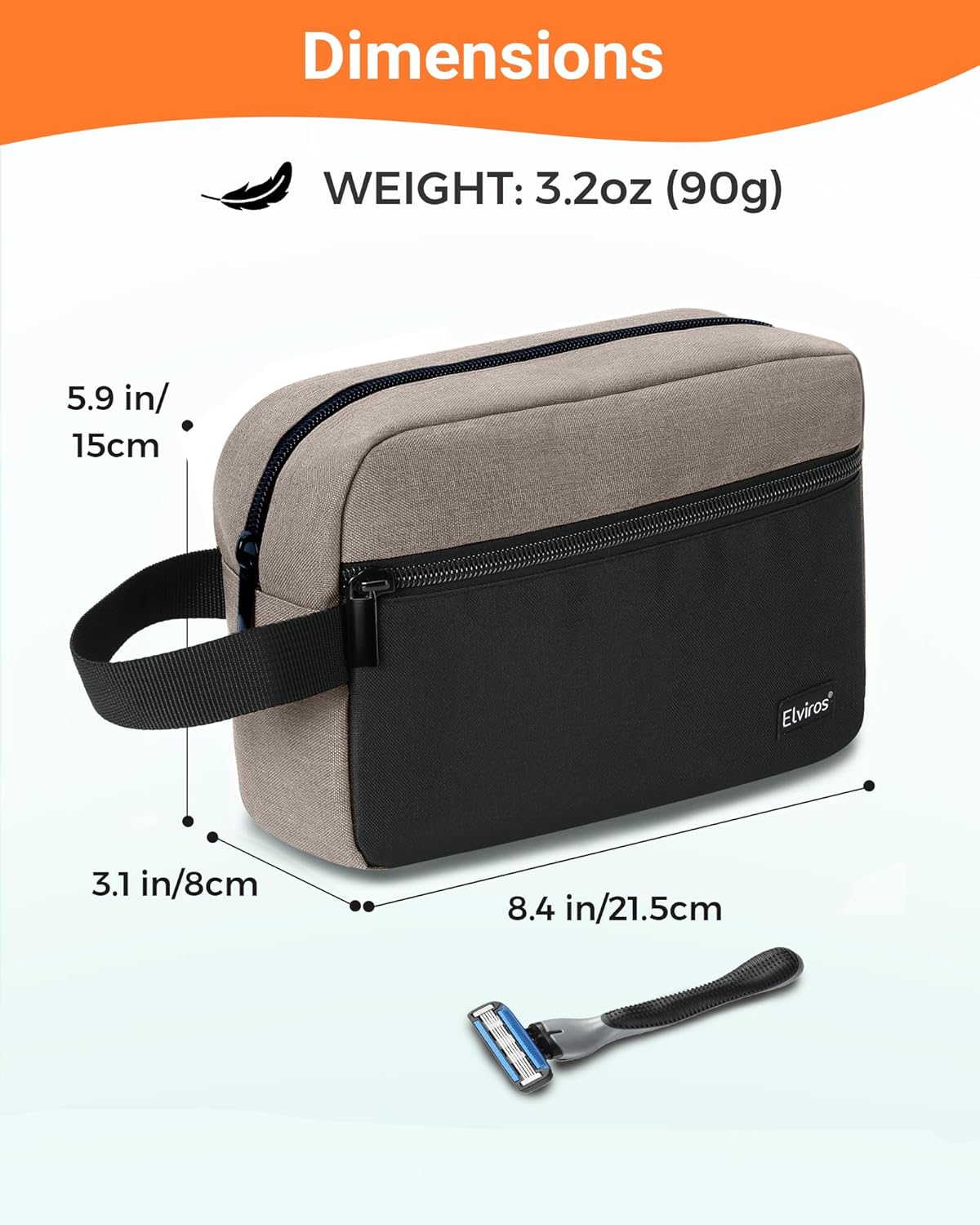 Elviros Travel Toiletry Bag for Men Hanging Toiletries Dopp Kit Small Bathroom Hygiene Tool and Medicine bag for Traveling Essential Shaving Pouch (Khaki&Black)