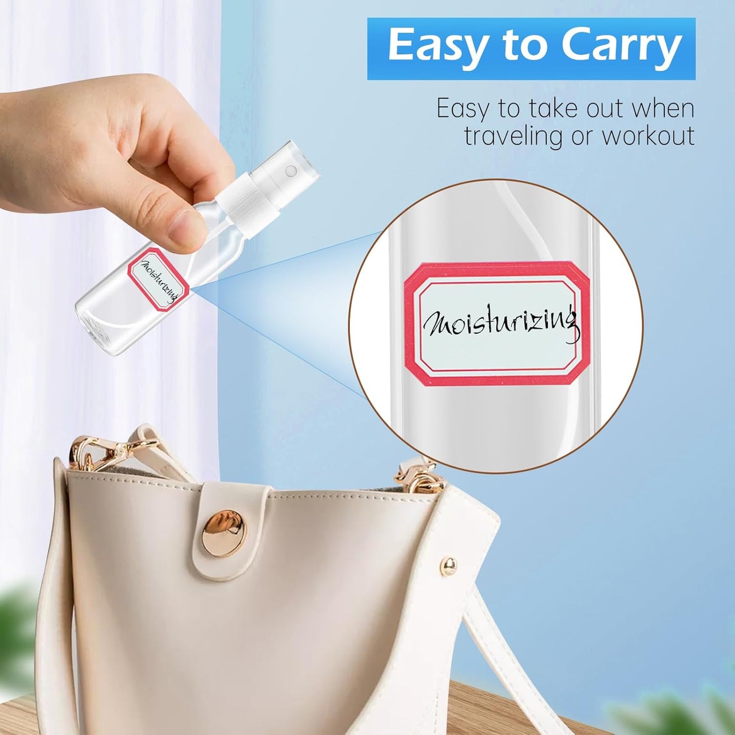 Spray Bottles, 1oz/30ml Clear Empty Fine Mist Plastic Mini Travel Bottle Set, Small Refillable Liquid Containers with 2pcs Funnels and 24pcs Labels (6 Pack)