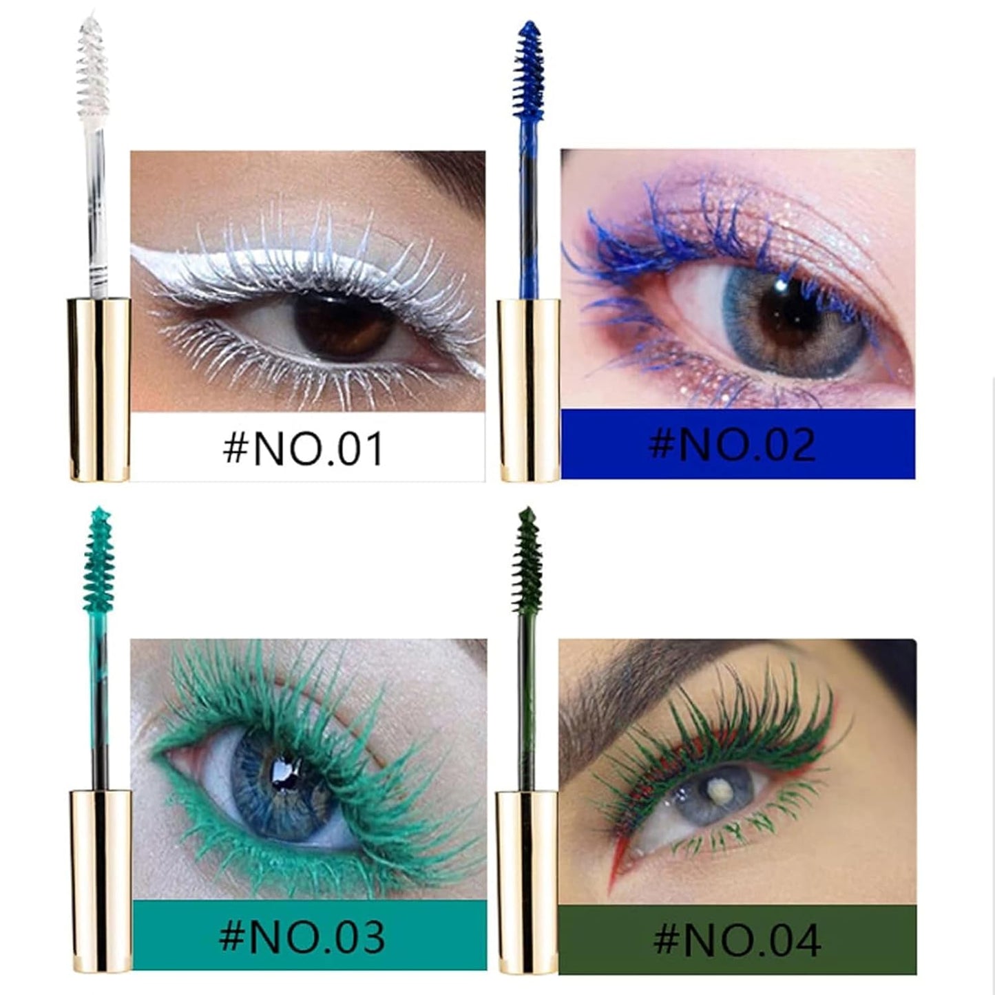 Colored Mascara Sets - 12 Waterproof Colors, Pink, Purple, Blue, White, Black Voluminous & Long Lasting Gift Set