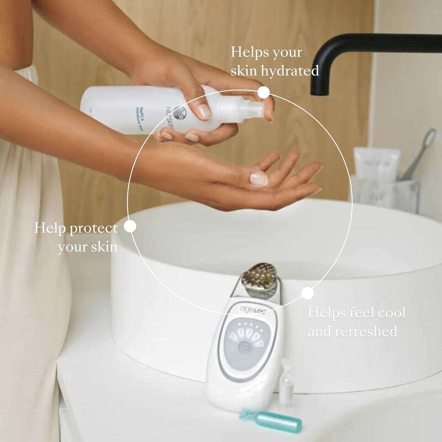 Nu Skin NaPCA Moisture Mist | Revitalizing Moisturizer & Cooling Mist with Hyaluronic Acid | Hydrating Spray for Face, Body & Hair | Sodium PCA for All Skin Types | 8 oz | 1 Pack