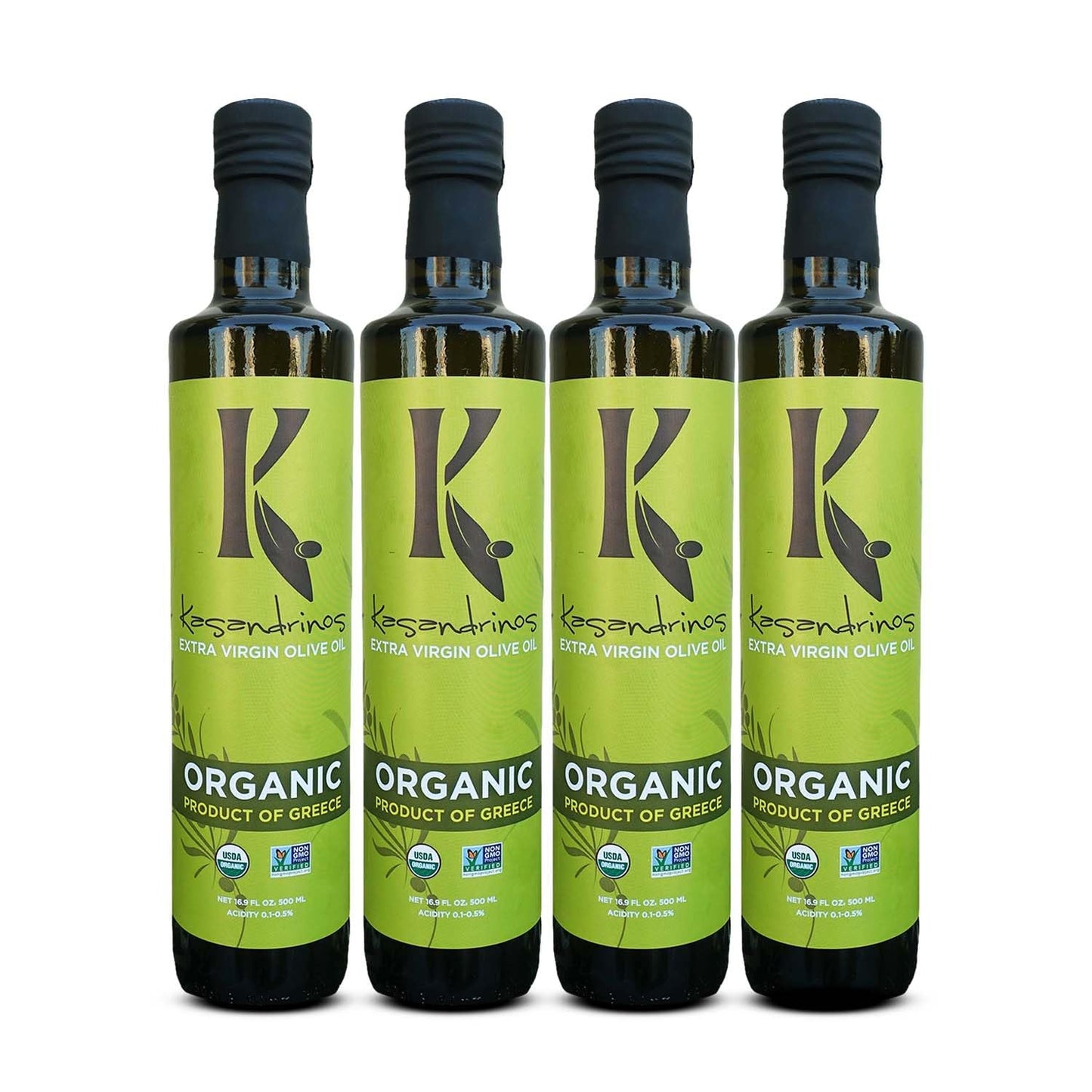 Kasandrinos Organic Olive Oil Extra Virgin, Polyphenol Rich Greek Olive Oil, 100% Organic First Cold Pressed, Mild + Delicate Flavor, Verified by Non GMO, 500 ml / 16.9 oz (Pack of 4)