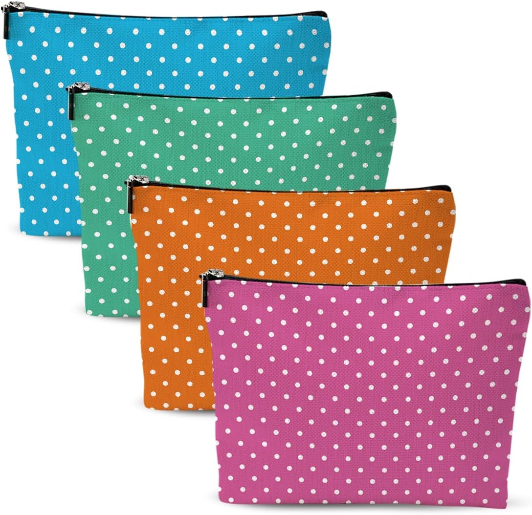 4pcs Colorful Polka Dot Makeup Bag, Fashion Polka Dots Cosmetic Bag, Christmas Wedding Anniversary Birthday Friendship Gifts for Women Girls Best Friends Bridesmaid Bestie Boss Travel Toiletry Bag