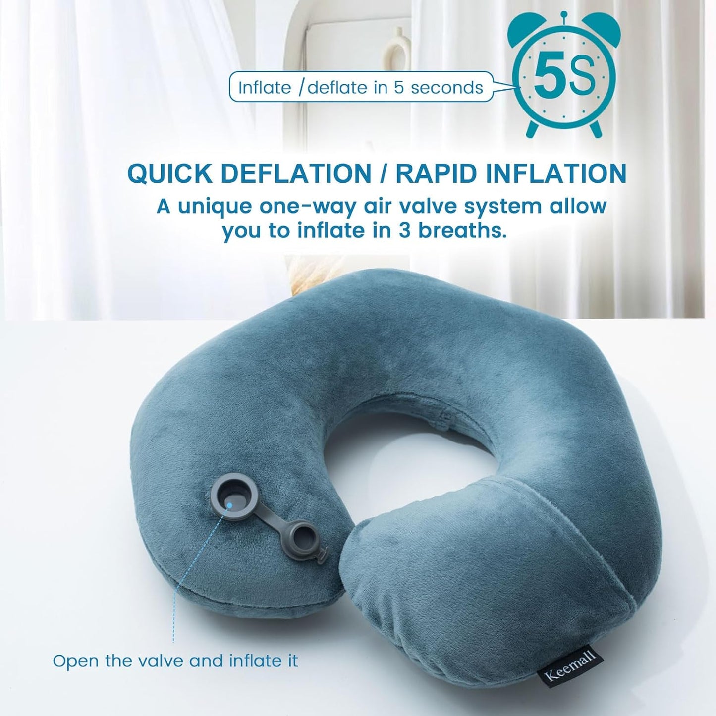 Inflatable Travel Neck Pillow for Airplane Train Car Washable Pillowcase U Shaped Office Napping Pillow