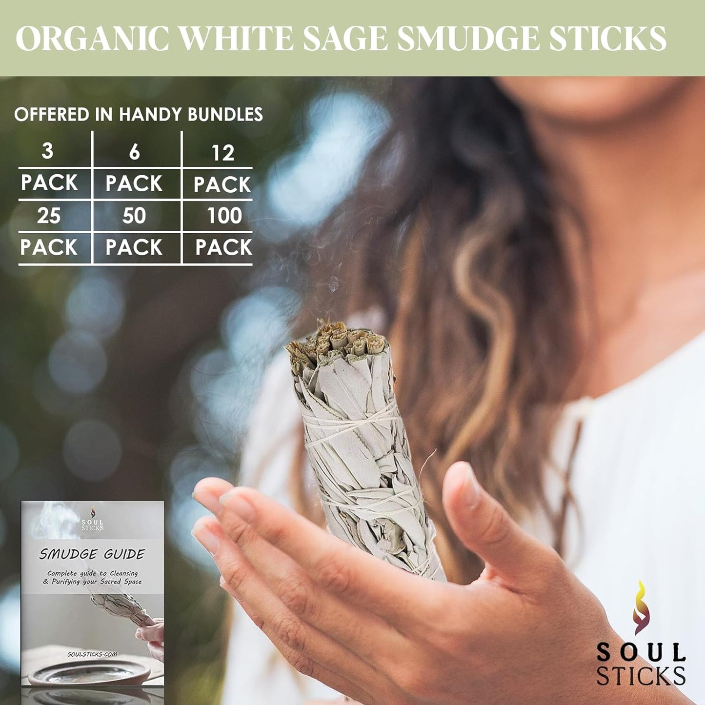SOUL STICKS 4 Inch 100 Pack Organic White Sage Smudge Smudging Sticks | Cleansing and Negative Energy, Good Energy Meditation & Smudging Rituals | Sustainably Sourced California White Sage Bundle
