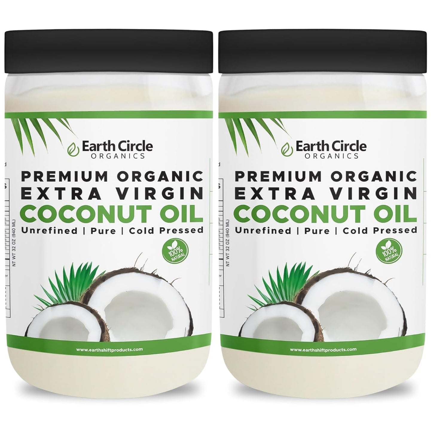 Earth Circle Organics Premium Ultra Pure Extra Virgin Coconut Oil, Cold Pressed, Baking, Smoothies, Skin & Hair Care, Gluten-Free, Keto & Paleo Friendly (32 Ounce Unrefined) - Pack of 2