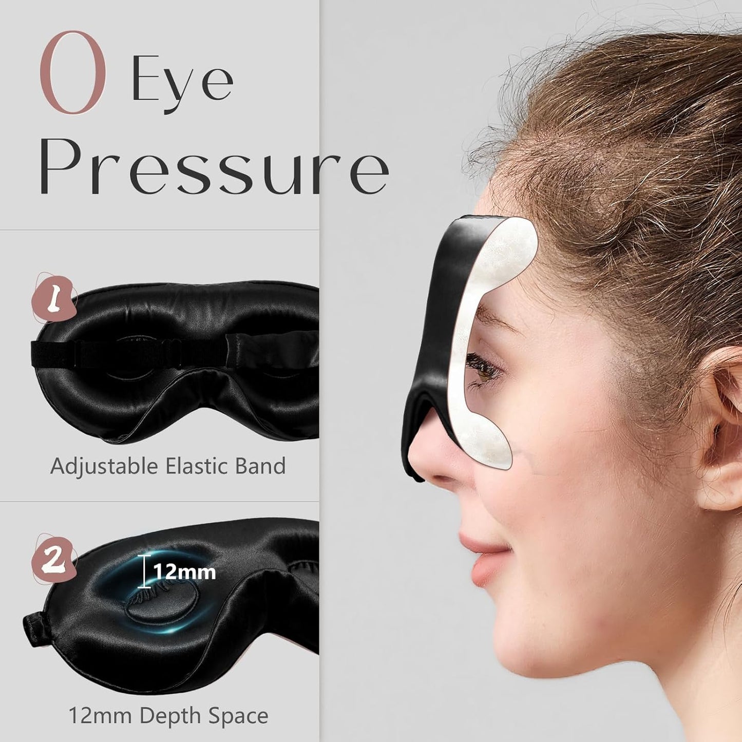 ZIMASILK Adjustable 22 Momme 100% Mulberry Silk Sleep Mask, Upgraded 3D Contoured Cup Eye Mask for Sleeping, Super Soft & Breathable Blindfold, Blackout for Deep Sleeping (Black)