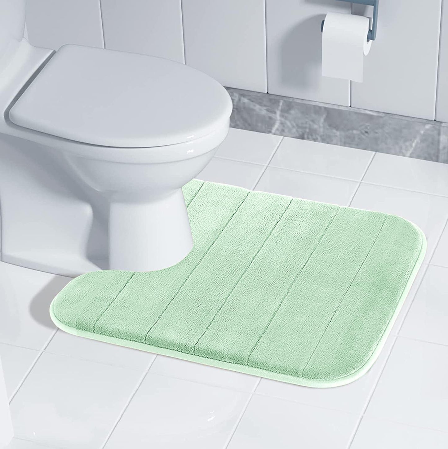 Yimobra Memory Foam Toilet Bath Mat U-Shaped, 24 X 20 Inches,Soft and Comfortable, Super Water Absorption, Non-Slip, Machine Wash and Easier to Dry for Bathroom Commode Contour Rug, Pale Green