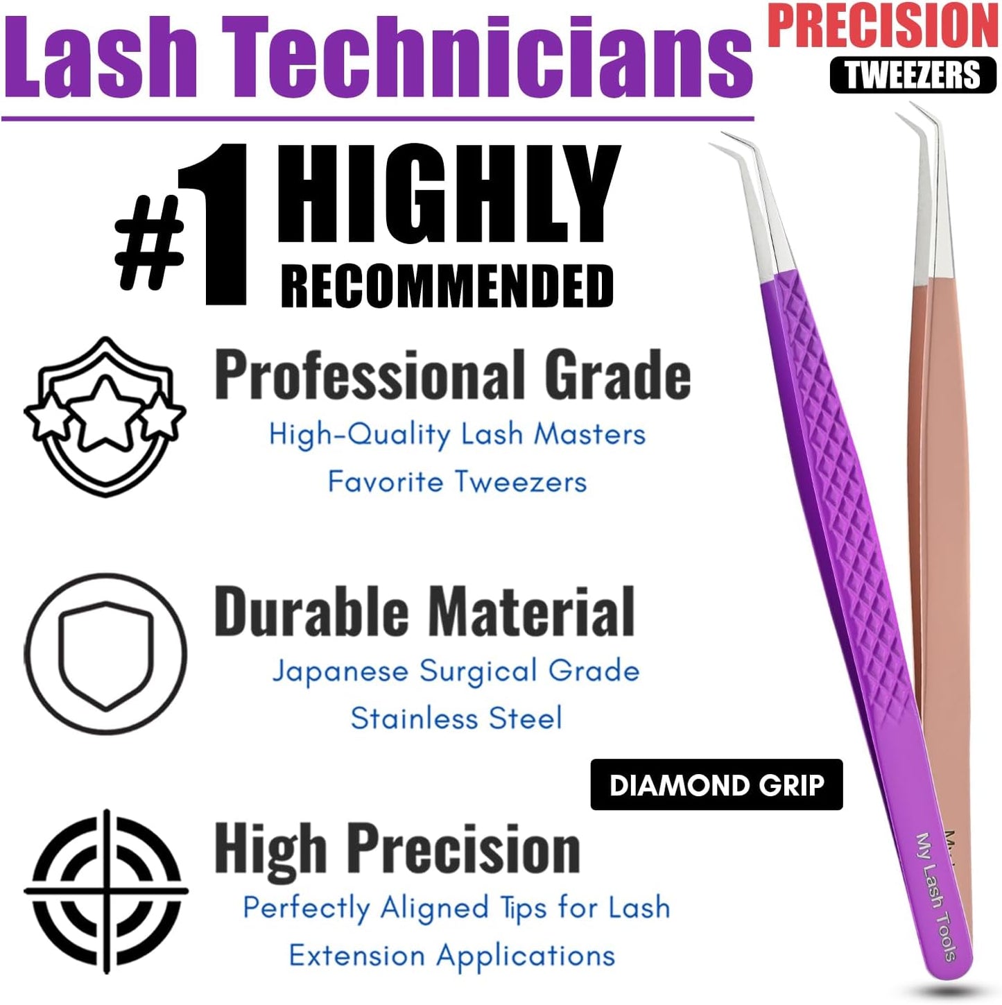 2pcs Curved Isolation Tweezers for Eyelash Extensions – 14cm Stainless Steel, Best for Individual Isolation & Classic Lashes