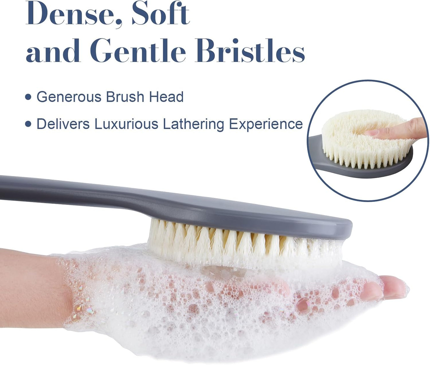 Back Scrubber for Shower, Shower Body Brush for Cleaning with Long Handle for Showering, 17 Inch Back Washer Exfoliator for Shower Men Women with Non-Slip Handle, Adhesive Hook (Gray)