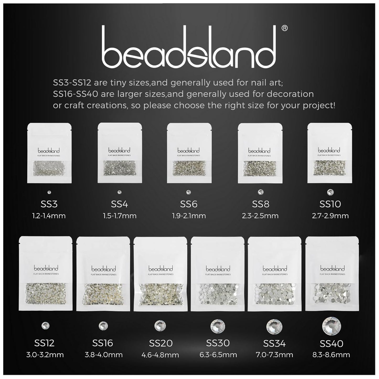 beadsland Flat Back Crystal Rhinestones Round Gems for Nail Art and Craft Glue Fix, CrystalAB (1.3-1.4mm) SS3/1440pcs