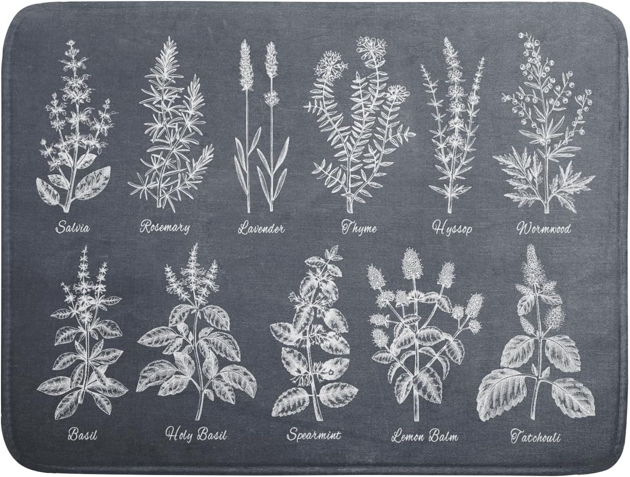 Flower Herbs Dish Drying Mat Wild Plant Dish Rack Mat with Hanging Loop Fast Dry Dish Drainer Pad for Kitchen Counter Sink 18x24 Inch