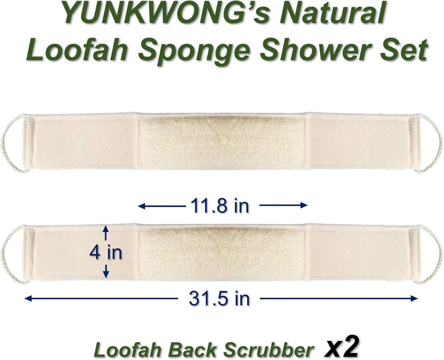 Natural Loofah Sponge, Exfoliating Body Scrubber for Men Women, Loofah with Handle, Exfoliating Back Scrubber for Shower Set, Deeply Clean & Invigorate Your Skin (2 pcs in Box)
