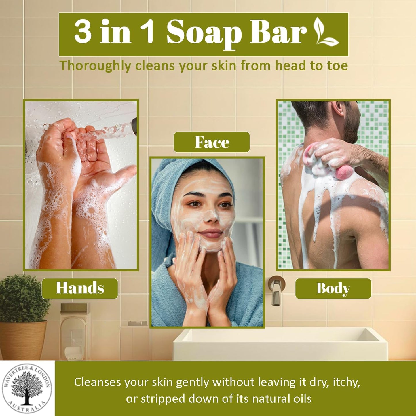 Wavertree & London French Pear Scented Natural Soap Bar, 7oz Moisturizing French Triple Milled Soap Bar for Women & Men enriched with shea butter - Pure Bath & Body soap bar for All Skin Types