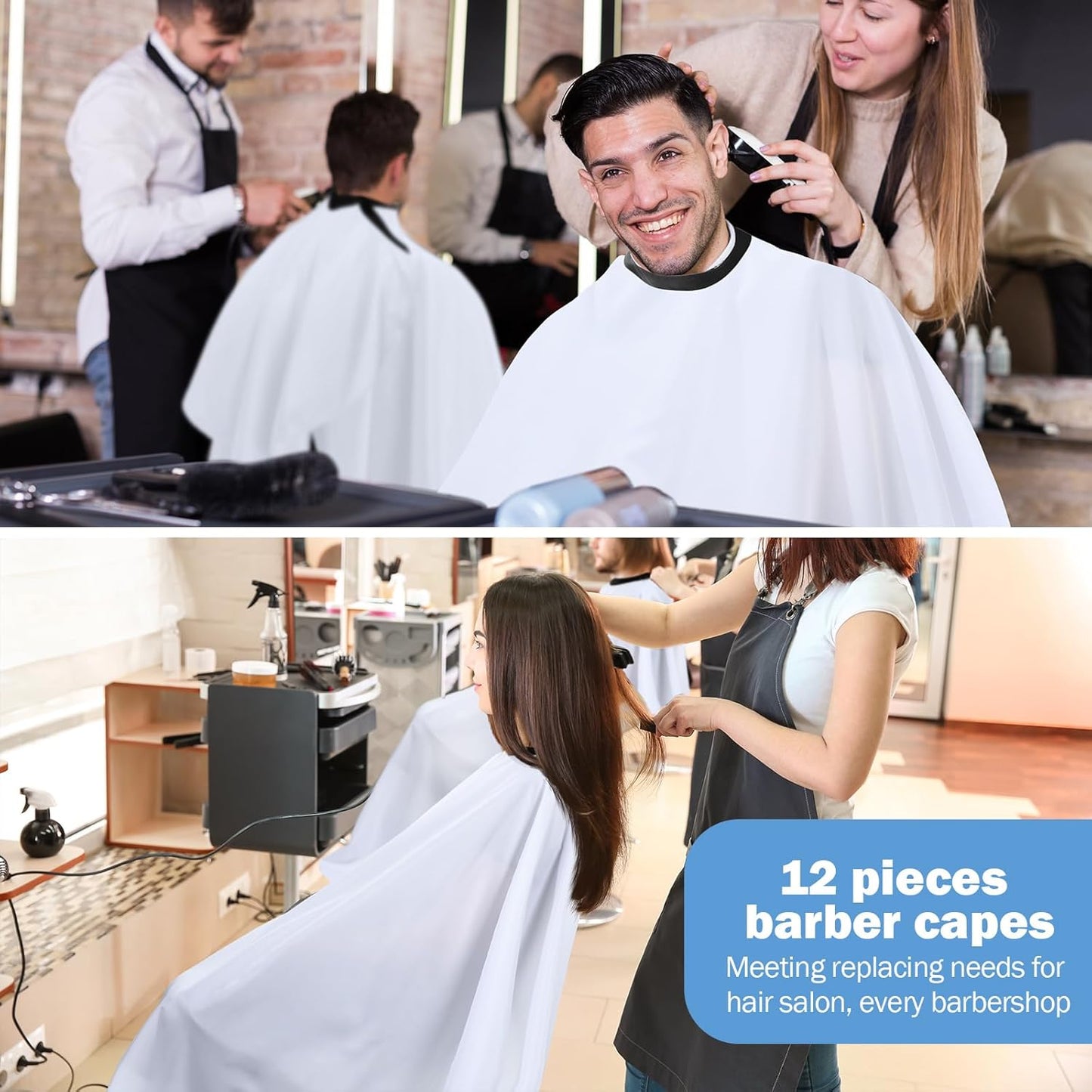 12Pcs Barber Cape 64 x 56'' Large Waterproof Hair Cutting Salon Cape Adjustable Snaps for Hair Dye Salon Stylist Supplies
