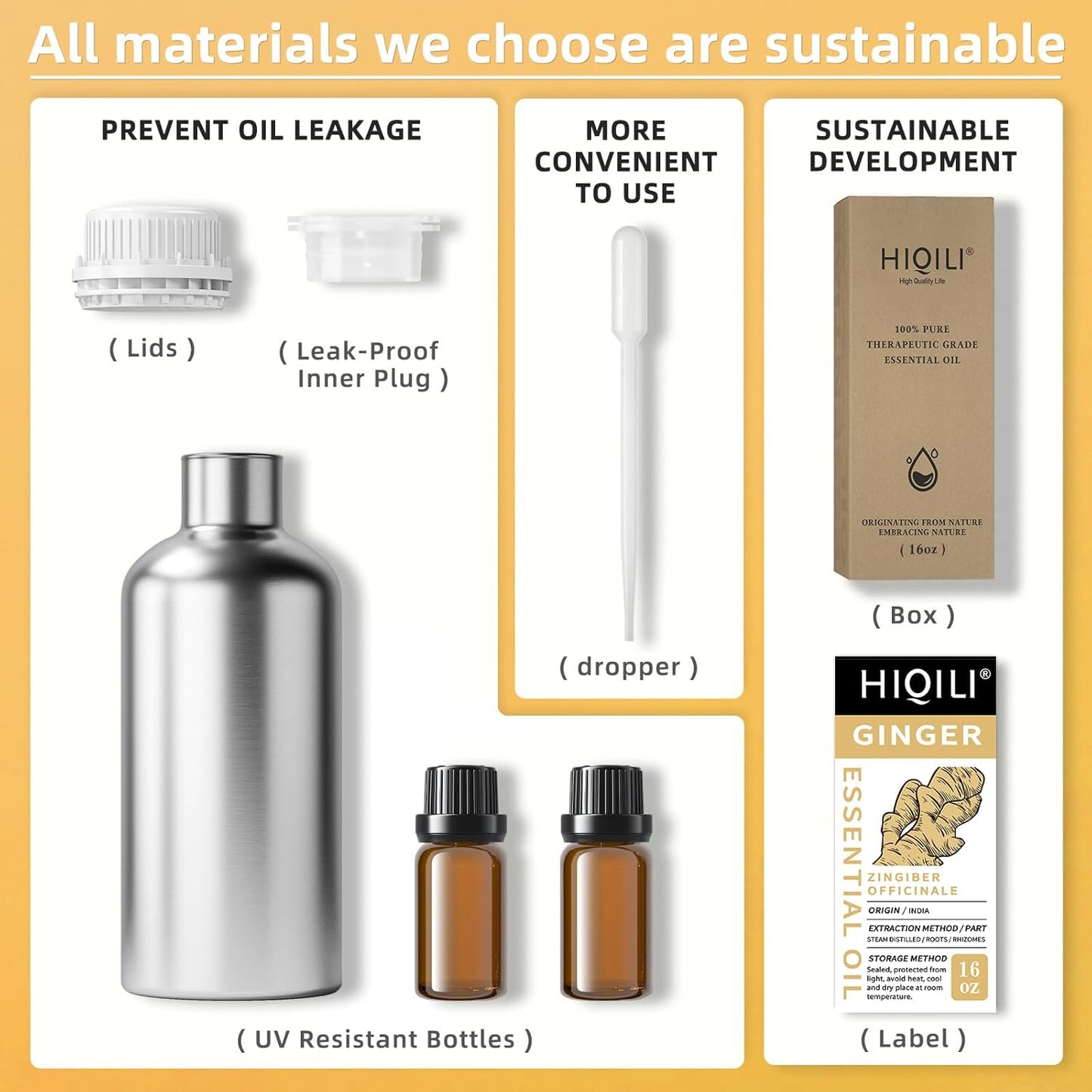 HIQILI 16 Fl Oz Ginger Oil, 100% Pure Natural Ginger Essential Oil for Hair, Massage, Skin - 500ML