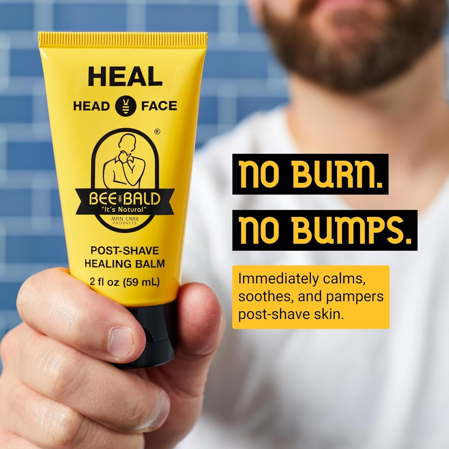 Bee Bald HEAL Aftershave for Men Healing Balm, Immediately Calms & Soothes Damaged Skin, Treats Bumps, Redness, Razor Burn & Other Shaving Irritations (2 Fl Oz)