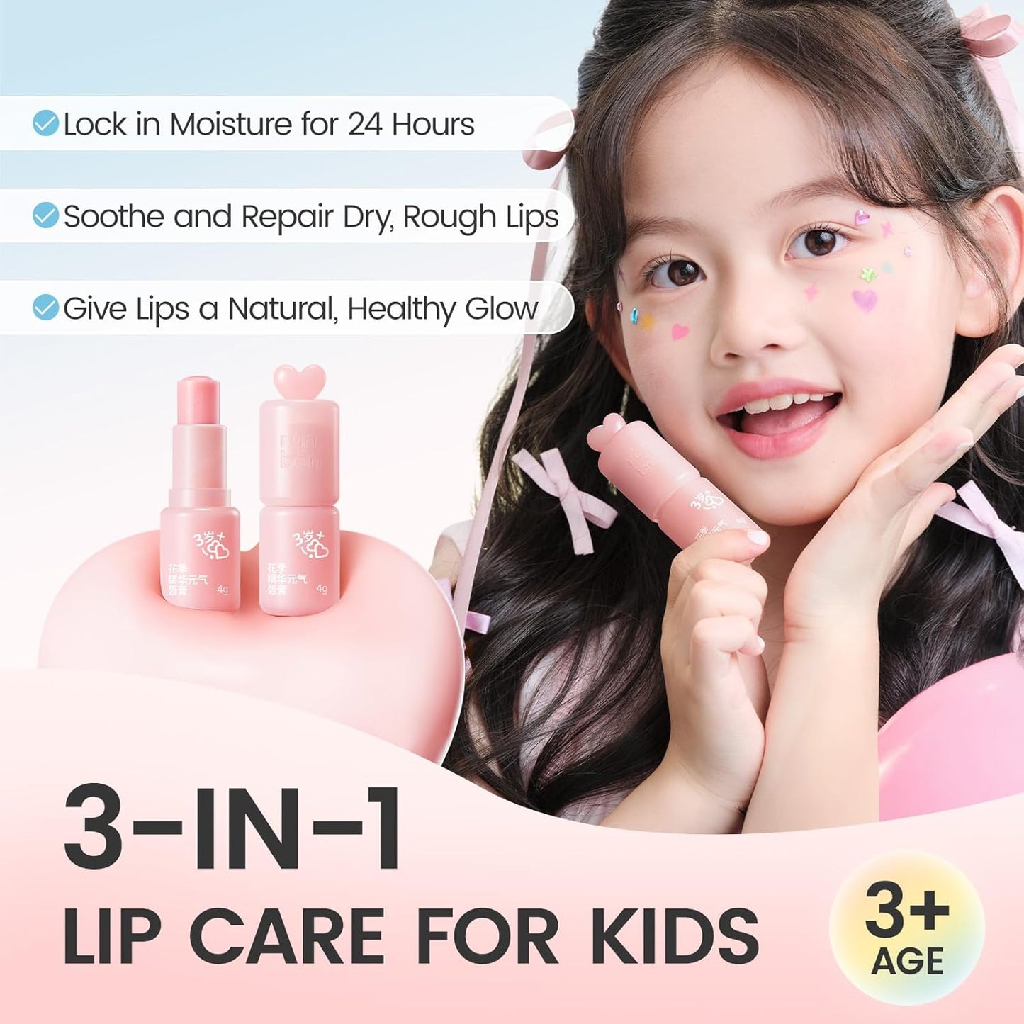 RUNBEN Color Changing Lip Balm for Kids, 24H Moisturizing & Hydrating for Chapped Lips, Safe & Non-toxic Tinted Lip Balm for Girls, Birthday Christmas Lipstick Gift for Kids