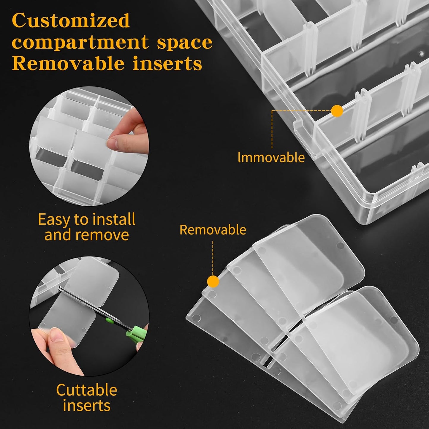 Plastic Organizer Container Box,36 Large Grids Clear Plastic Bead Organizer with Adjustable Dividers Craft Organizers Box for Bead,Jewelry,DIY Crafts,Art,Small Items Storage (Clear-1pack-36 Grids)