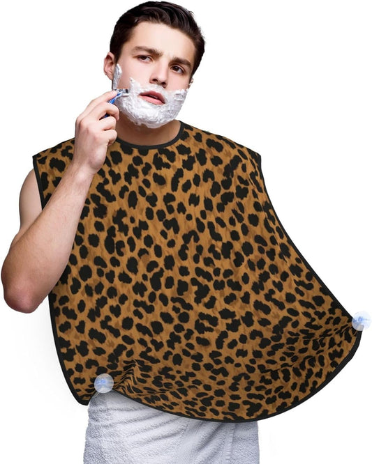 Stretchable Beard Cape, Non-Stick Hair Catcher for Trimming, Waterproof Grooming Apron, Wild Animal Leopard Print