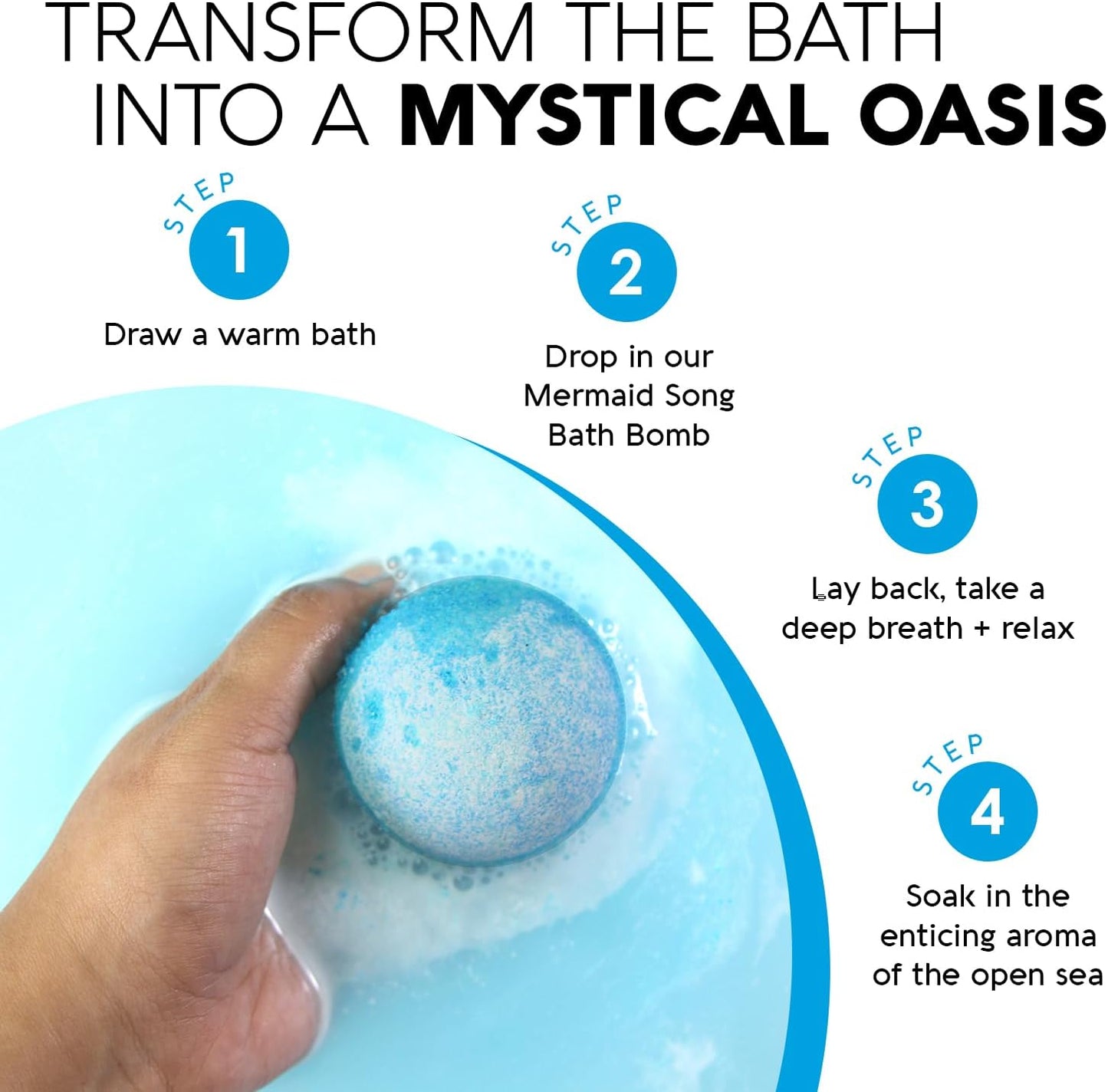 Nature's Beauty Mermaid Song, Seaberry & Jasmine Scent Bath Bomb for Kids Multi-Pack - Natural Hand Crafted, Non-Staining, Fun Bubbly Fizzy Spa Bomb, Made w/Coconut Oil + Witch Hazel, 5.5oz (4 Pack)