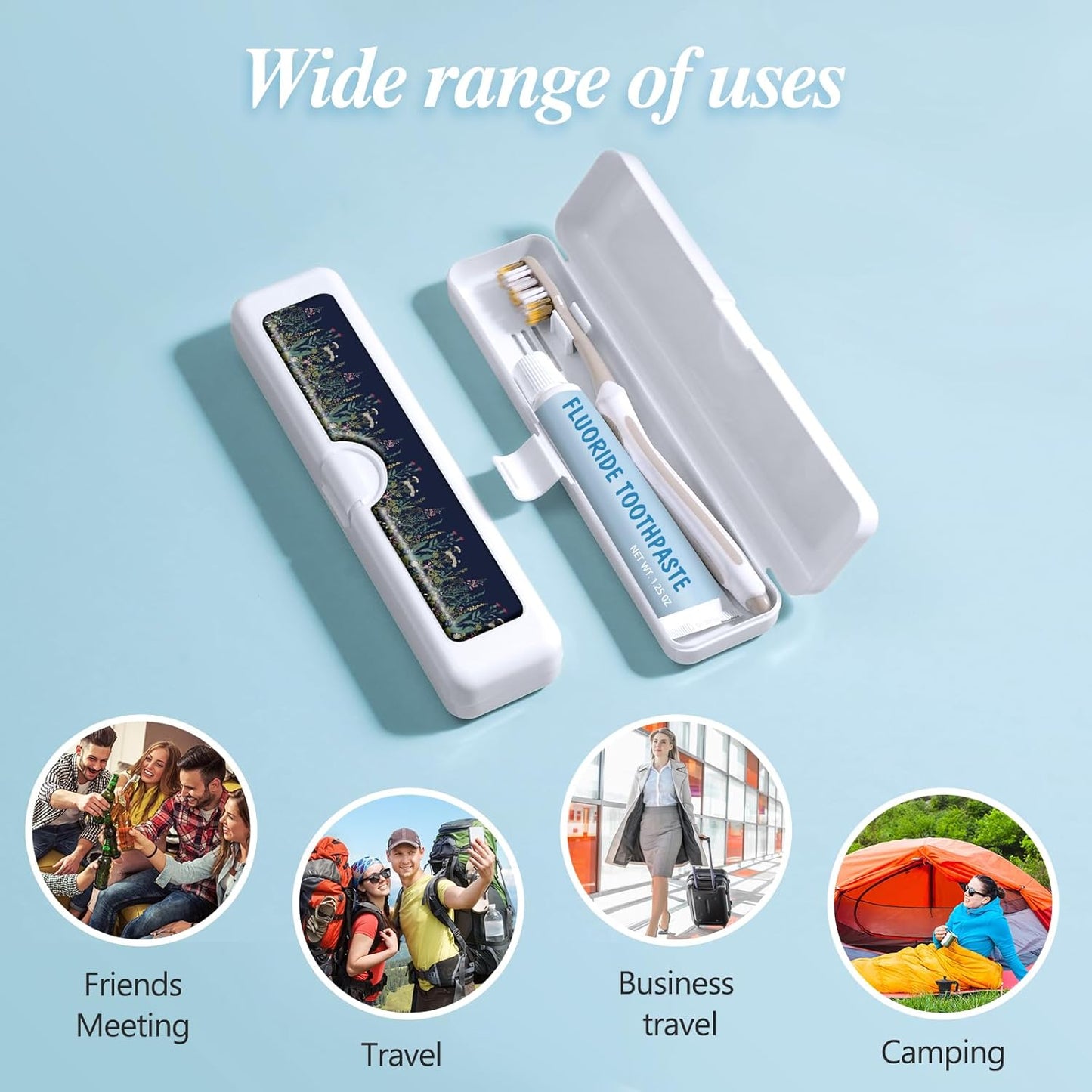 2 Pcs Toothbrush Travel Case - Colorful Pattern, Holder and Covers for Toothbrushes, Includes Tongue Scraper Case