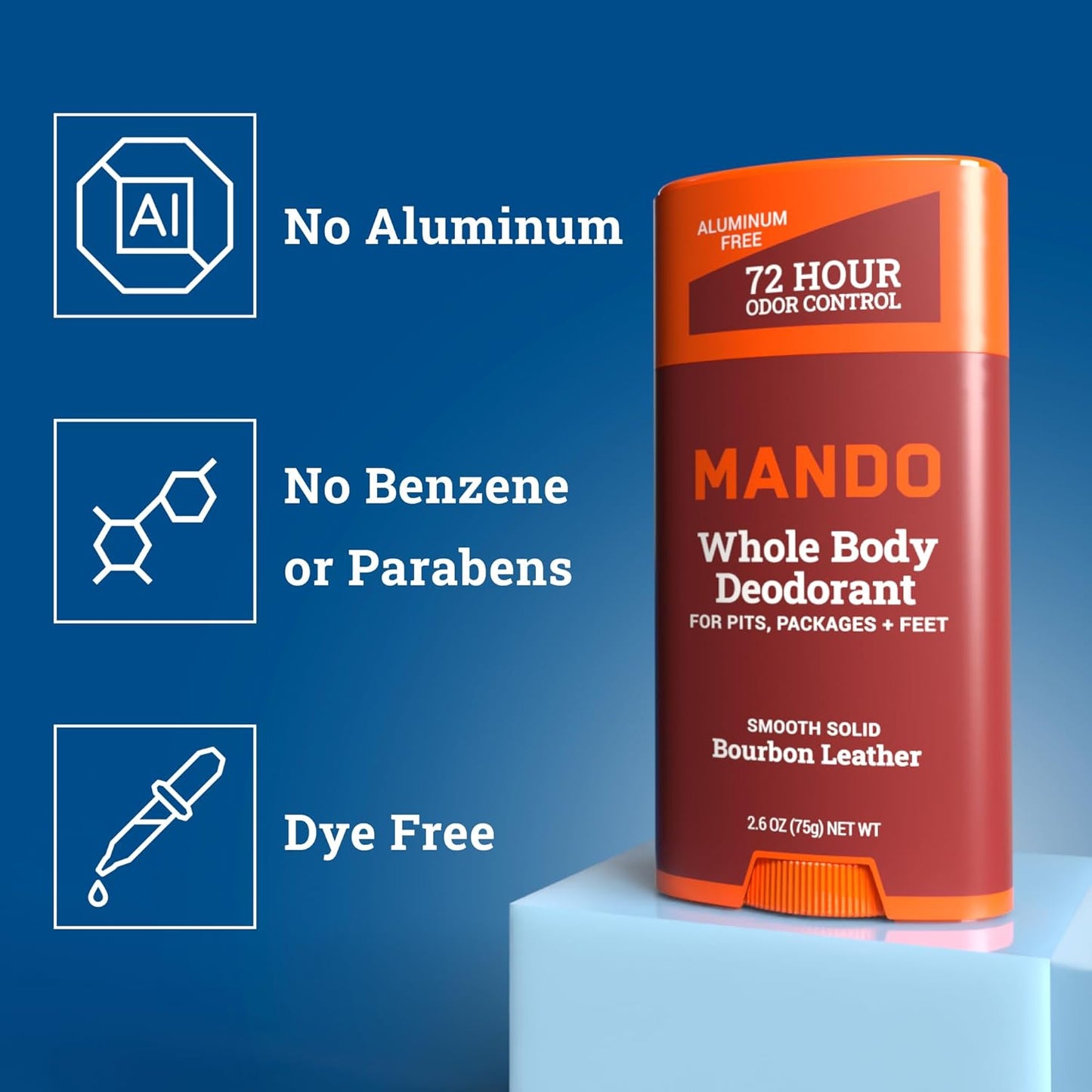 Mando Whole Body Deodorant For Men - Smooth Solid Stick - 72 Hour Odor Control - Aluminum Free, Baking Soda Free, Skin Safe - 2.6 Ounce (Pack of 2) (Bourbon Leather & Pro Sport)
