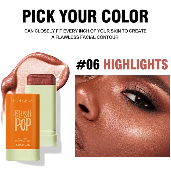 Multi-Use Makeup Blush Stick, Beauty Tinted Solid Blush Stick, 3-in-1 Cream Blush Stick for Cheek/Eyes/Lips, Waterproof Moisturizer Stick, Suitable for All Skin (06# Shine Orange)