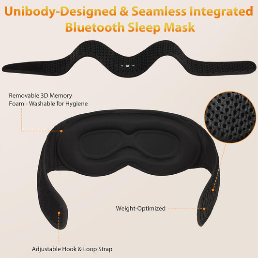 Bluetooth Sleep Mask HF016 Sleep Headphones with Detachable & Washable 3D Contoured Eye Mask, Integrated Adjustable Hook-and-Loop Eye Masks for Sleep, Perfect for Men/Women/Teens Sleep Gifts