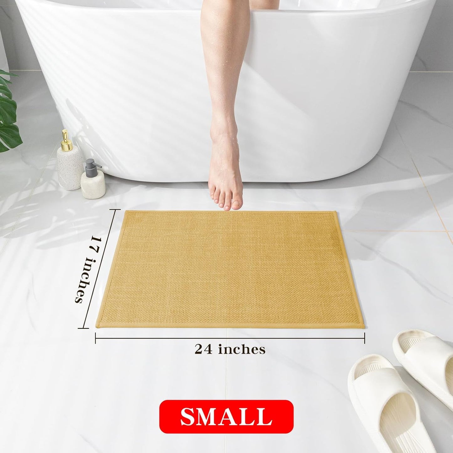 chakme Bathroom Rugs Mat 24x17, Ultra Thin Non Slip Bath Mat Small Quick Dry Absorbent Bath Mat for Bathroom Floor, (Yellow, 24"x17")