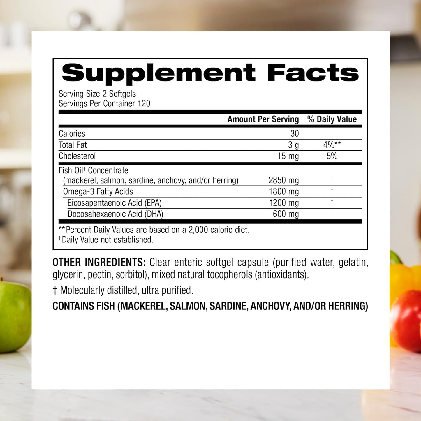 Webber Naturals Fish Oil 2850 mg, High Potency, 1,800 mg Omega-3 per Serving, 120 Clear Enteric Softgels, No Fishy Aftertaste, Ultra-Purified, Supports Heart, Cognitive, and Joint Health