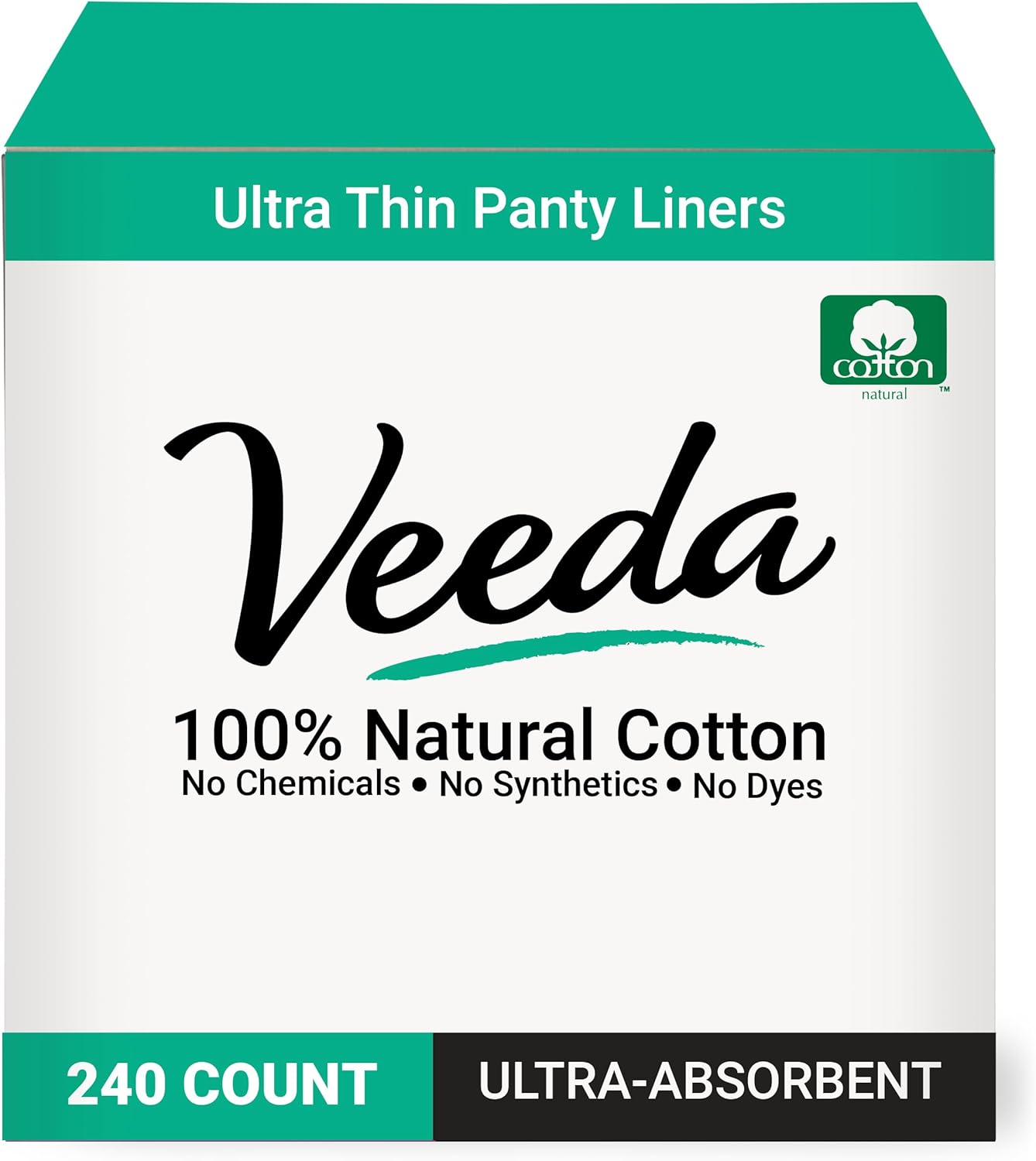 Veeda Natural Cotton Ultra Thin Panty Liners for Women - Breathable Thin Daily Liners are Always Chlorine and Toxin Free - Hypoallergenic & Comfortable Pantyliners - 240 Count
