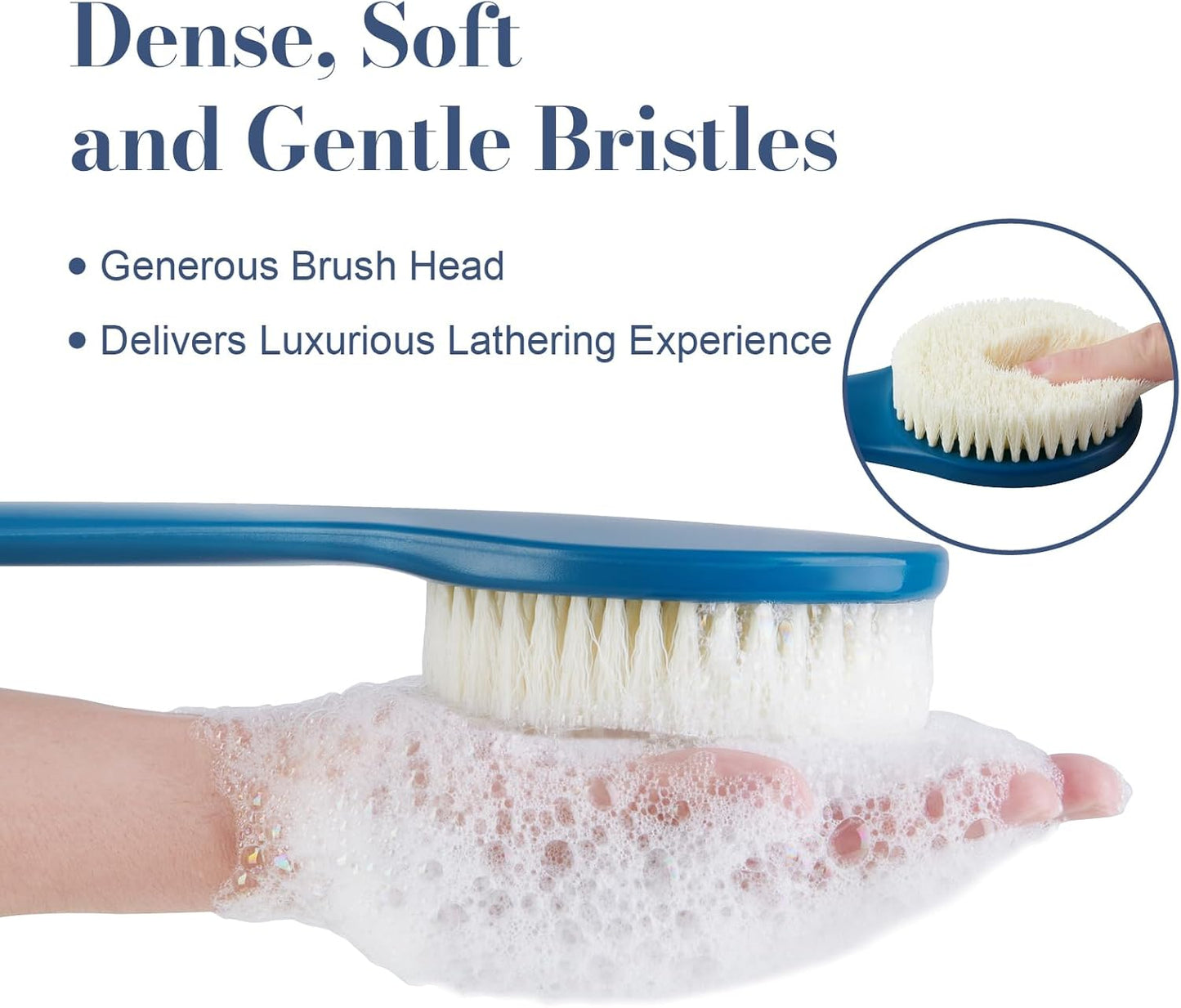 Back Scrubber for Shower, Shower Body Brush for Cleaning with Long Handle for Showering, 17 Inch Back Washer Exfoliator for Shower Men Women with Non-Slip Handle, Adhesive Hook (Navy Blue)