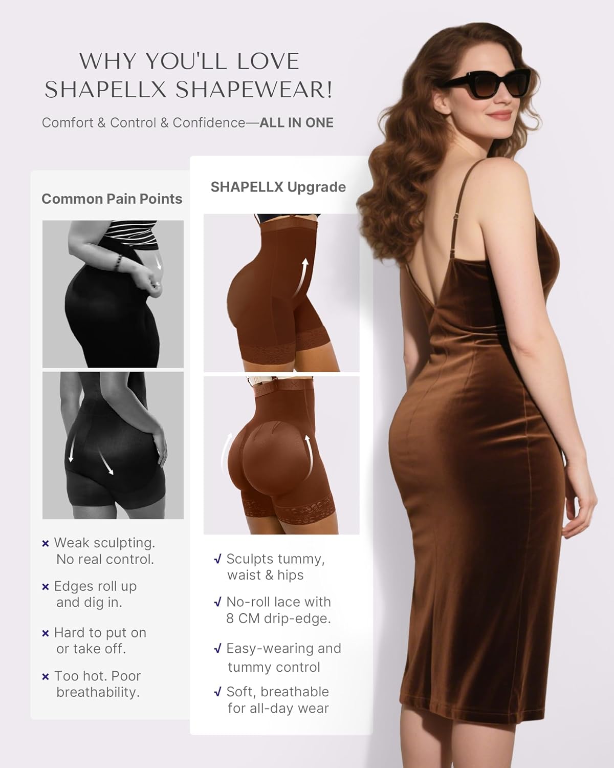 SHAPELLX Shapewear for Women Tummy Control Faja Body Shaper Butt Lifting Plus Size Shapewear Colombianas Moldeadoras