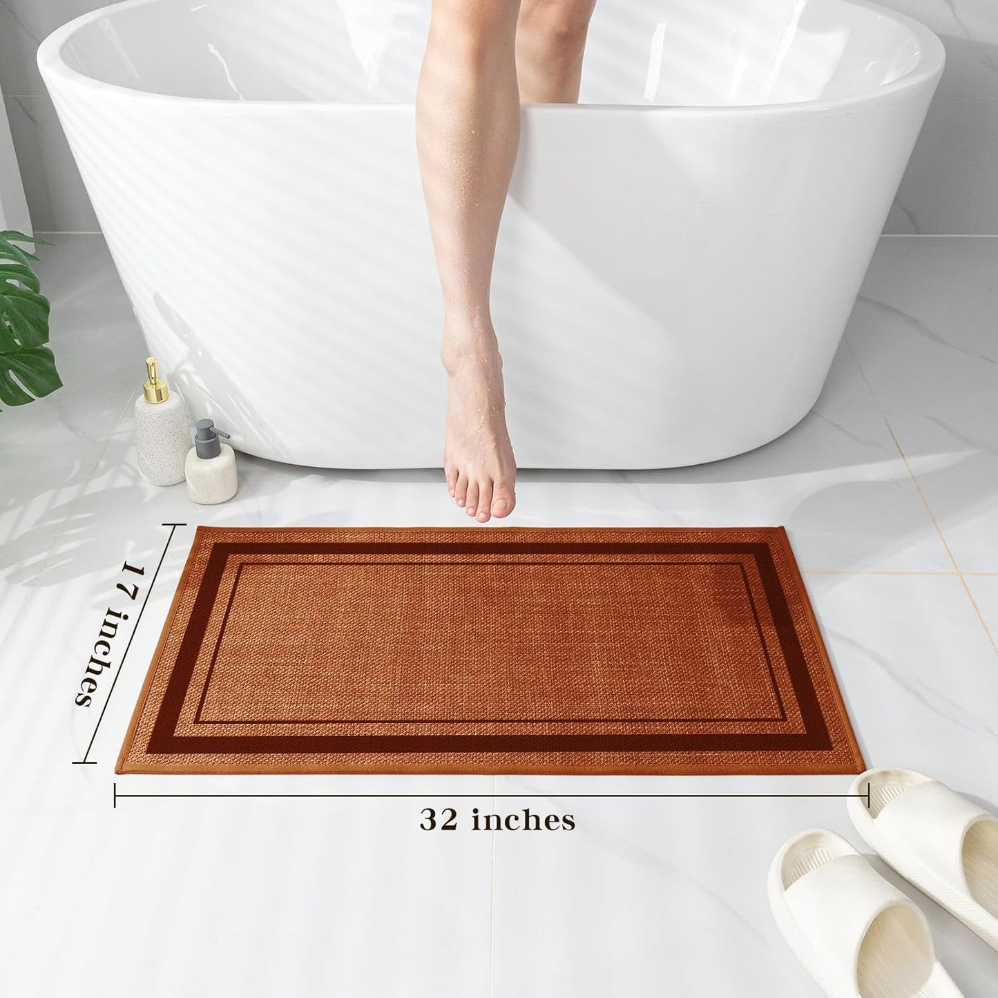 chakme Bathroom Rugs Mat 32x17, Ultra Thin Non Slip Bath Mat Quick Dry Absorbent Bath Mat for Bathroom, (Orange, 32"x17")