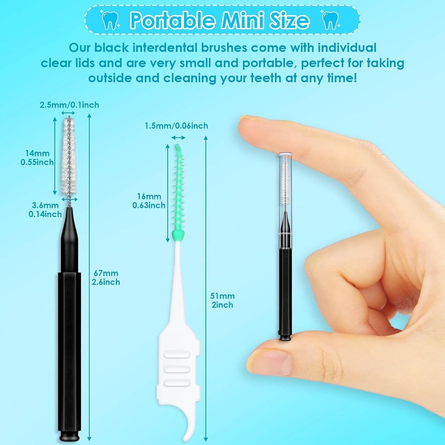 270Pcs Interdental Brush, 220Pcs Soft Dental Picks & 50Pcs Braces Brush for Teeth, Bendable Braces Flossers Heads Interdental Brushes Between Teeth Oral Tooth Braces Cleaner Kit (Black)