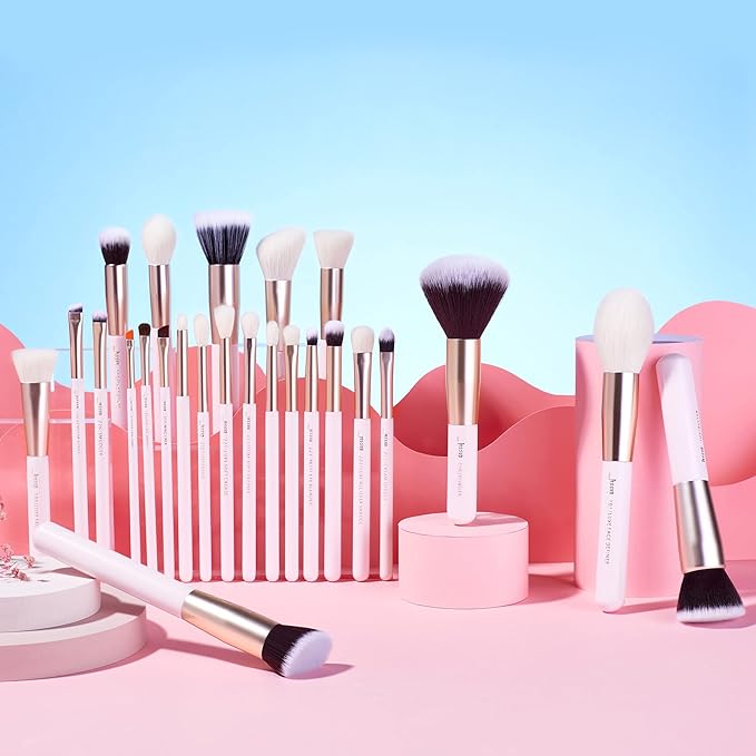 Jessup Makeup Brushes Set Professional, 25PCS Pink Premium Natural Powder Foundation Eyeshadow Blending Concealer Blusher Highlight Labeled Brushes, T290