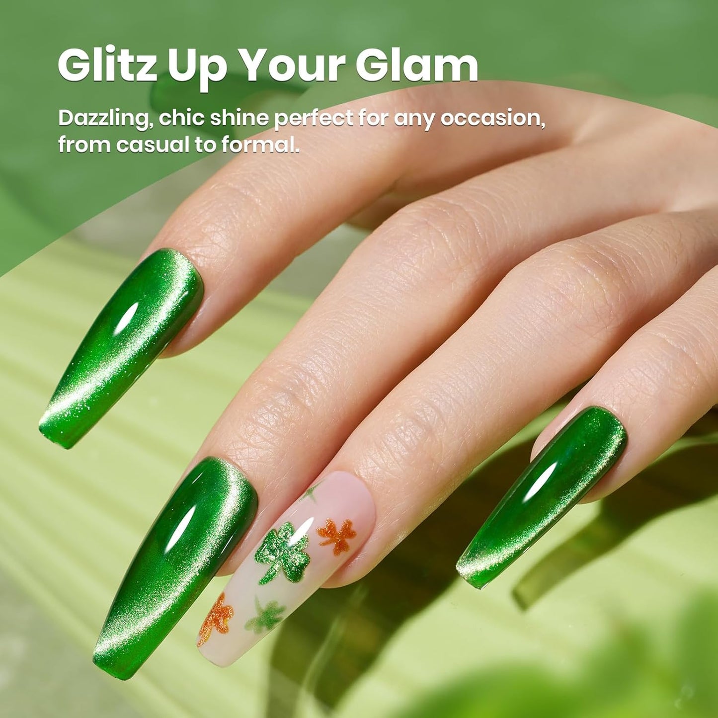 Beetles Green Cat Eye Gel Polish, 15ML Summer Emerald Green Gel Nail Polish with Magnet Soak Off UV Shimmer Velvet Gel Enchanted Glimmer Series French Nail Art Manicure Gifts for Women