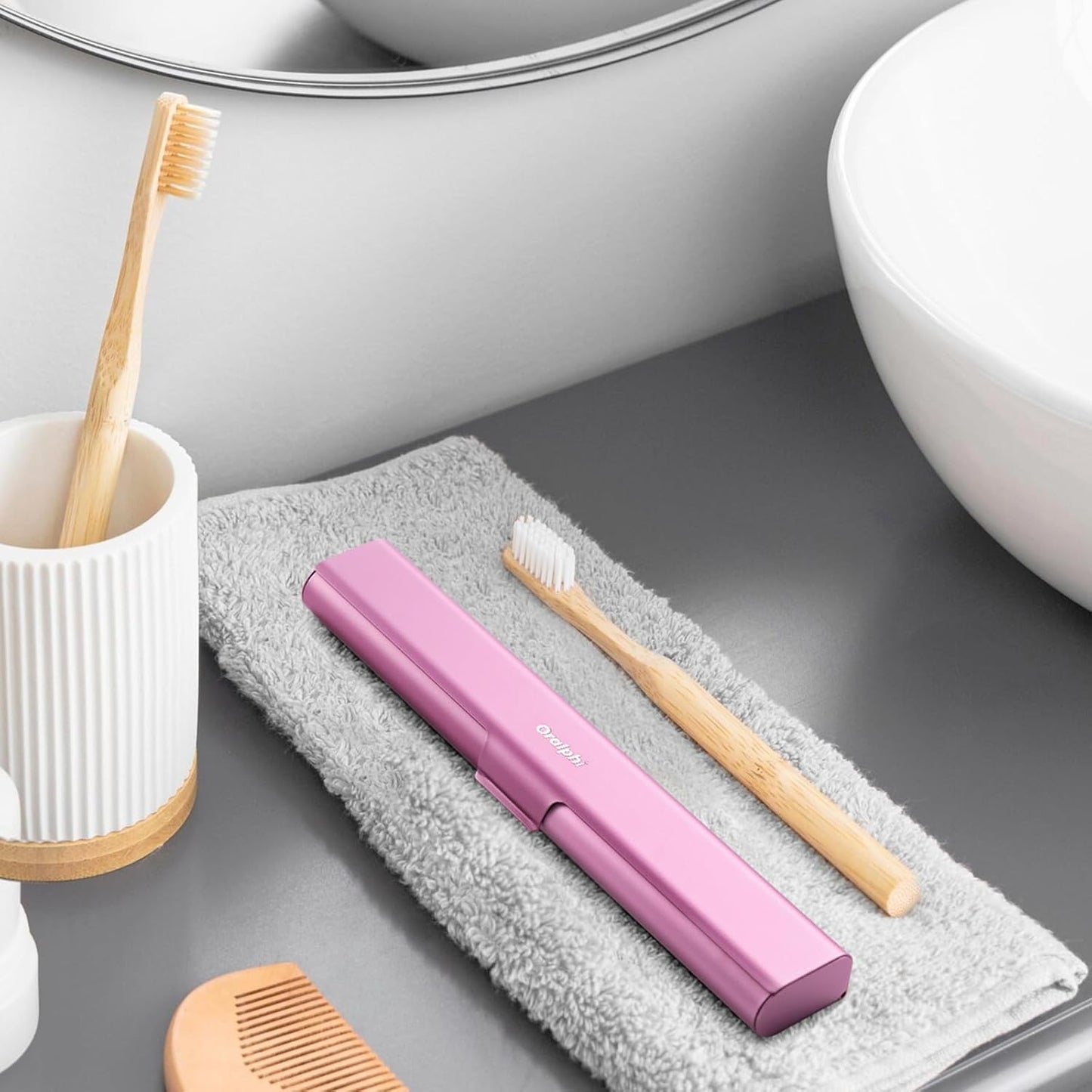 Aluminum Toothbrush Travel Case, Portable Travel Toothbrush Holder, Durable Manual Toothbrush Box Container for Traveling, Bathroom, Camping, Business Trip-Pink